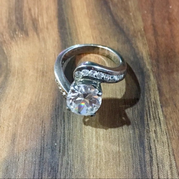 Genuine Silver CZ Swoop Engagement Ring - Picture 5 of 8